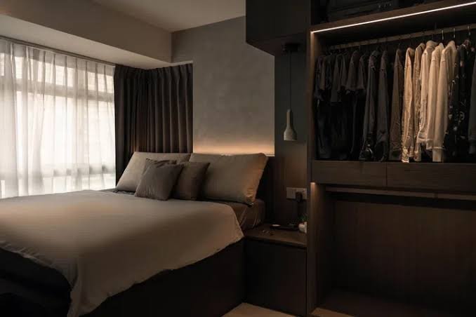 Hougang 4-Room HDB — A Fluted Timber Feature Wall Anchors the Bedroom renovation Singapore